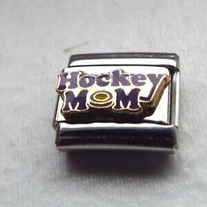 Gold and purple enamel Hockey Mom 9mm stainless steel italian charm link new